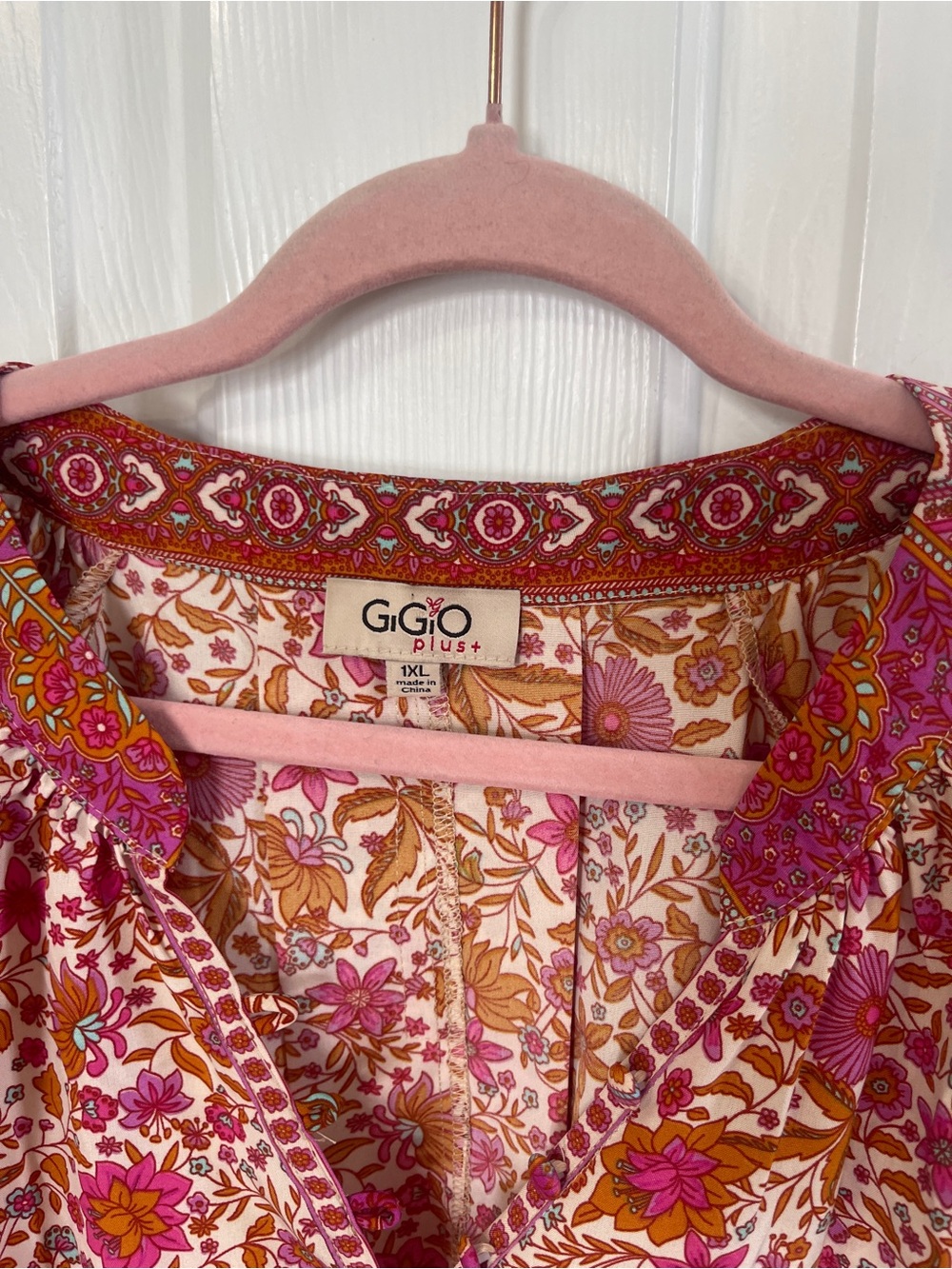 GiGio Size 1X Chiffon Oversized Plus Maxi Dress Boho Maximalist Orange Pink - Picture 2 of 7